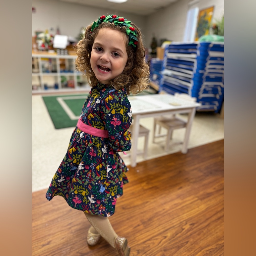 Mini Boden Floral Dress with Pink and Green Accents